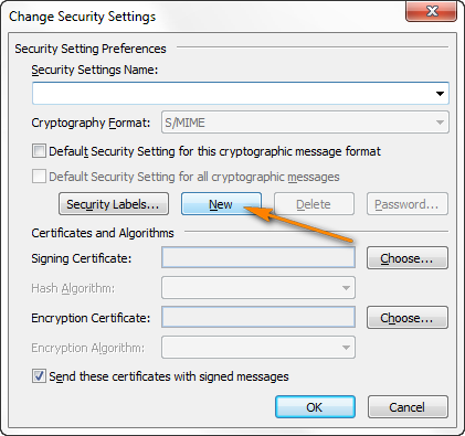 Click New under Security Setting Preferences.
