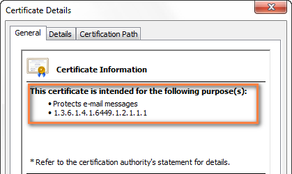 An example of the digital certificate purposed for email encryption and digital signing