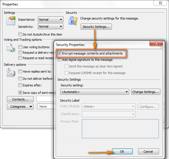 In the Security Properties dialog window, check the 