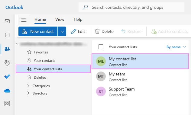 A new contact list is created.