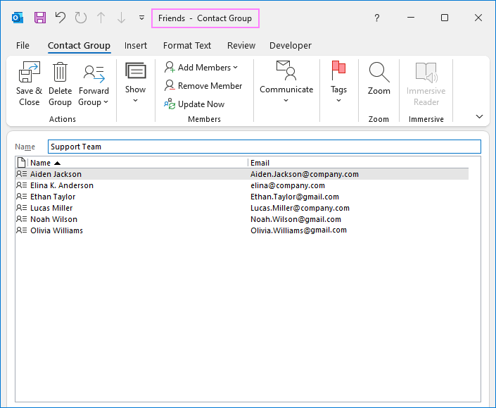 Email group in Outlook