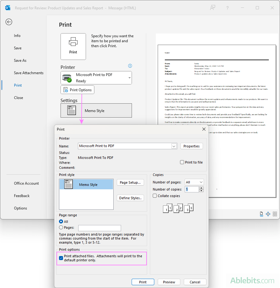 Enable printing of the attached files.