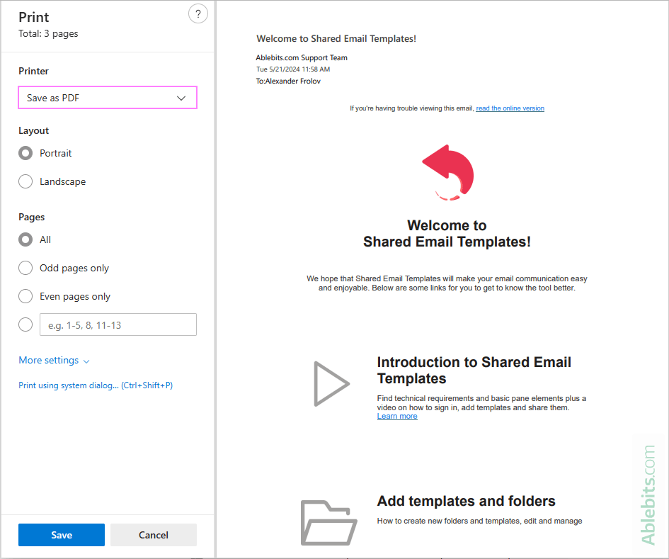Save email as PDF in the new Outlook.
