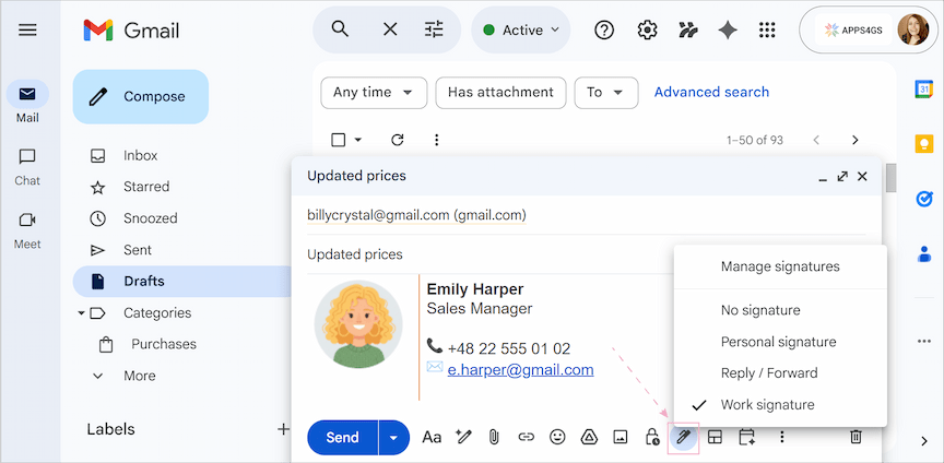 Clicking the Pen icon to change your signature. Clicking the Pen icon to change your signature.