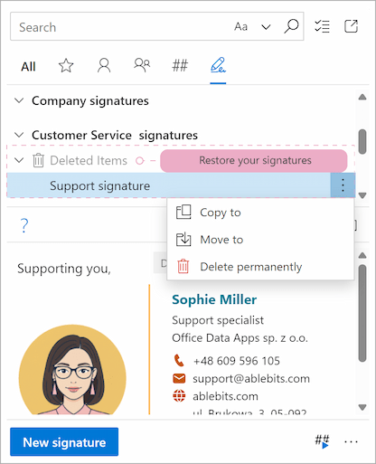 Recovering deleted signatures.