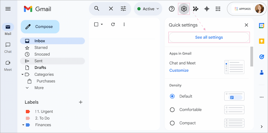 Click Settings and select See all settings. Click Settings and select See all settings.
