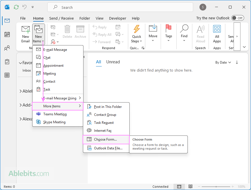 Access email templates in Outlook.