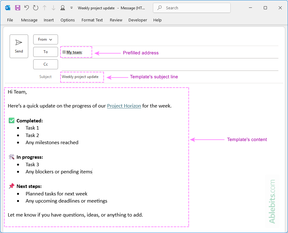 Create an email template in Outlook.