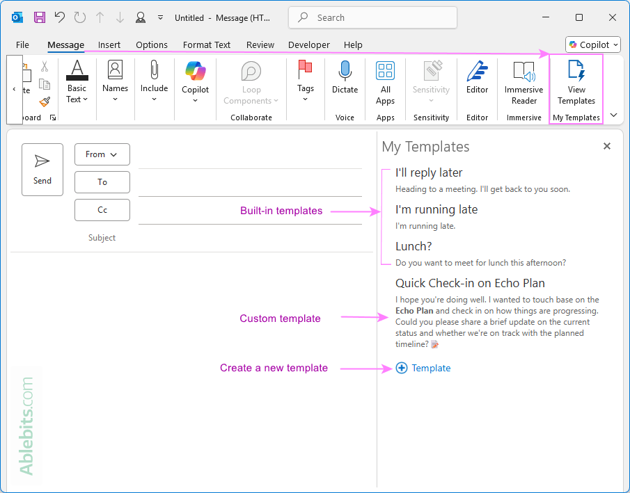 Use the My Templates add-in in classic Outlook.