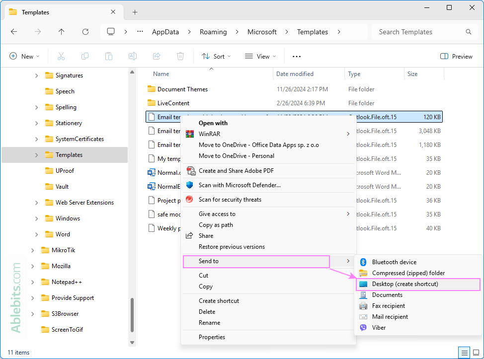 Create an Outlook template shortcut. Create an Outlook template shortcut.