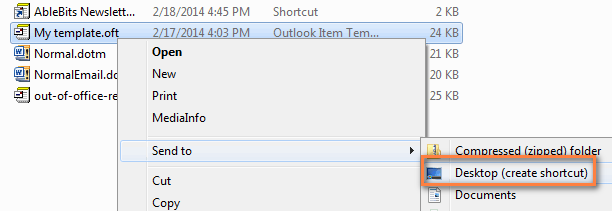 Add a template shortcut to the desktop.