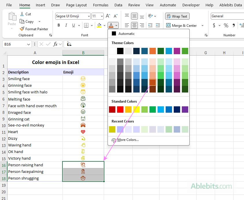 Apply the font color to emojis.