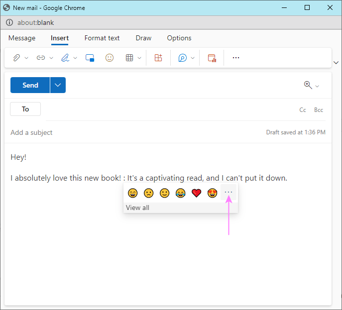 Access emojis in the Outlook web app.