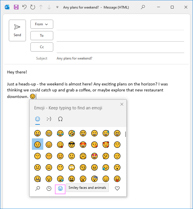 Insert a smiley face in Outlook.