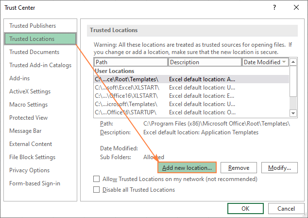 disable add ons excel 2016