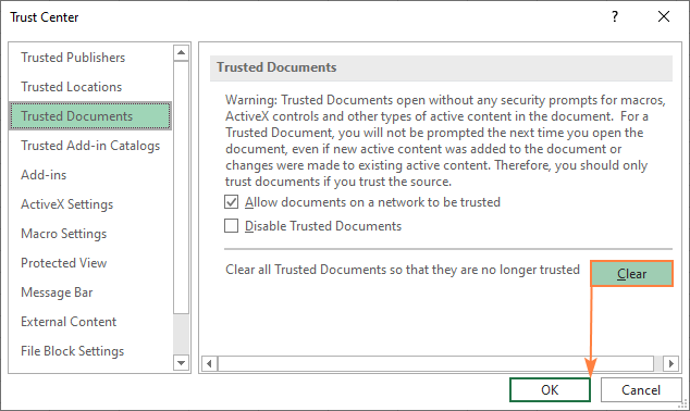 Clearing all trusted documents