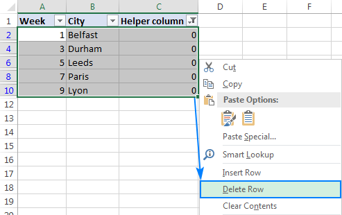 Delete every other row in Excel