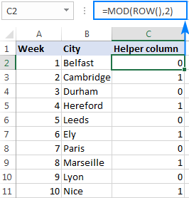 Identify every other row using a Mod formula.