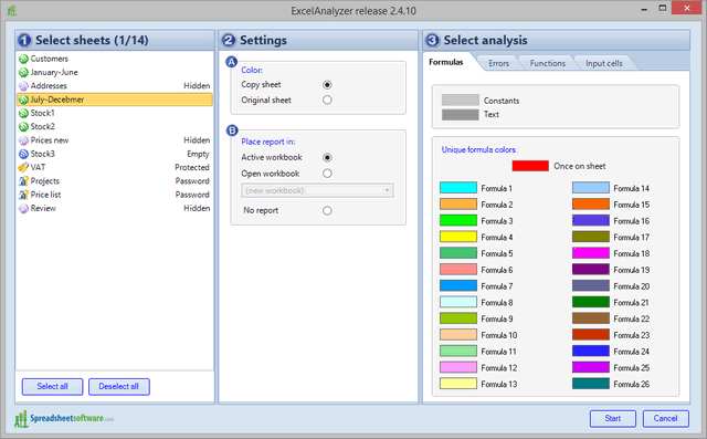 See all settings on the ExcelAnalyzer window