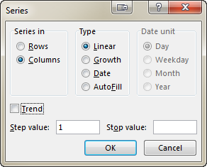 See the Series dialog box with a number of advanced options to choose from