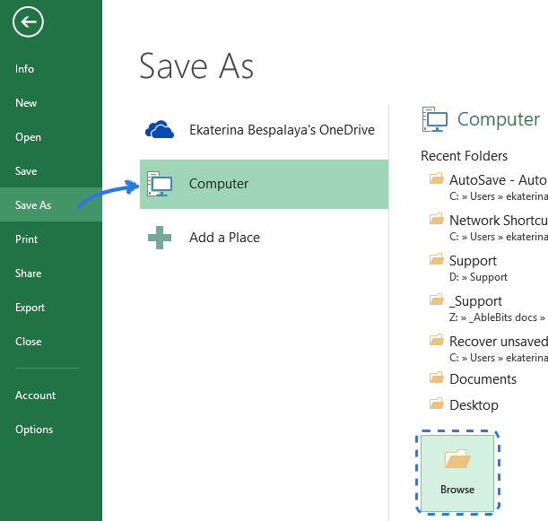 recover excel 2016 file closed without saving