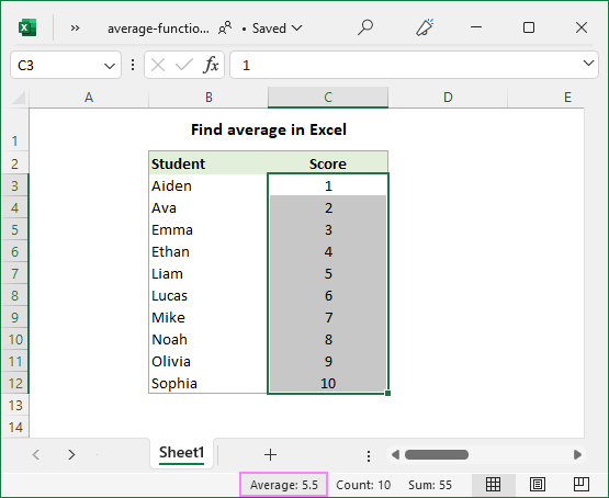 How to do average in Excel without formulas