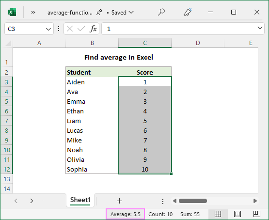 How to calculate Sum and Average of numbers using formulas in MS