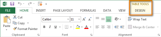 Table Tools are displayed only if you have Excel table