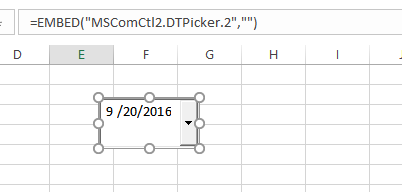 drop down calendar excel 2016