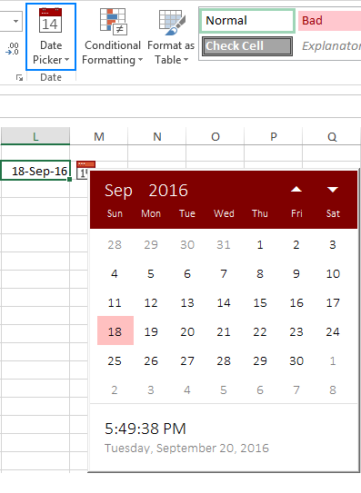 Microsoft excel date picker control