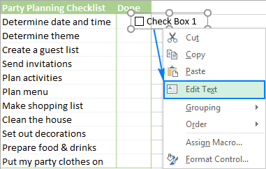 Insert checkbox in Excel create interactive checklist or to do list