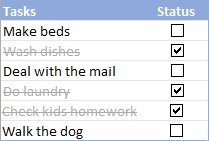 Conditionally formatted Excel To-Do list