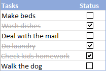 excel todo list checkbox