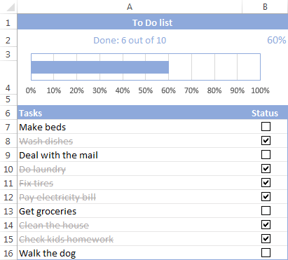 excel todo list checkbox