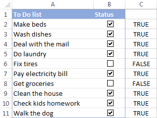 To-Do list with checkboxes and linked cells
