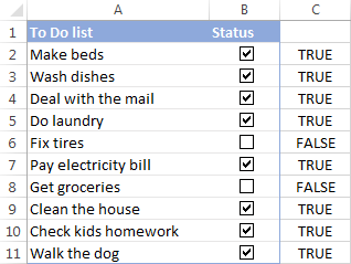 excel todo list checkbox