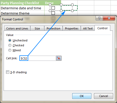 check box mark in excel for mac