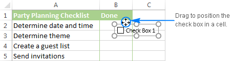 Position the check box in the cell.