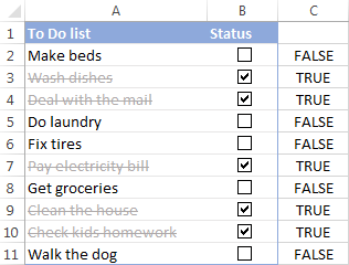 To-To list with the strikethrough format for completed tasks.