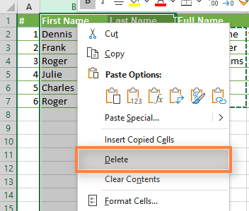 Delete two Excel columns