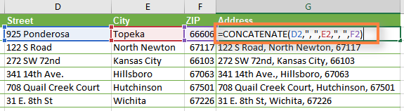 Formula to merge address from multiple columns in to 1