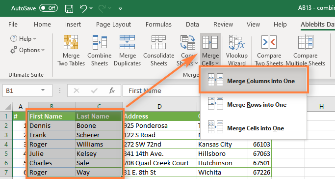How do i merge cells in excel without losing data