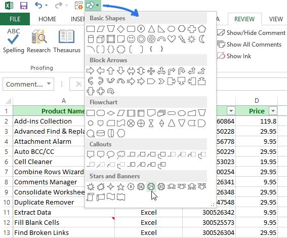 Open the Change Shape drop-down list to pick a shape for the comment