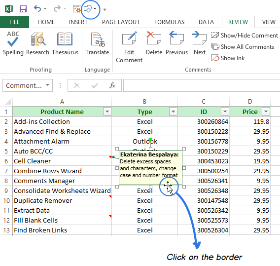 excel for mac show comments on hover