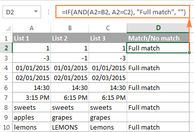 Excel Compare two columns for matches and differences