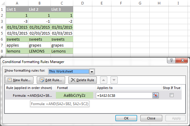 Highlighting rows that have the same values in several columns