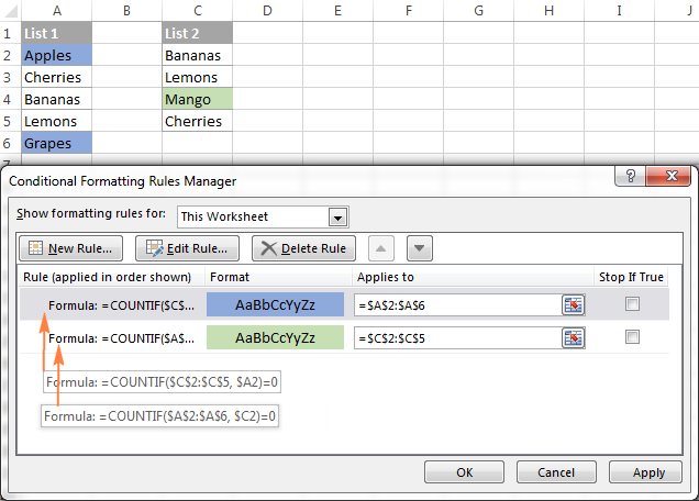 Comparing 2 lists and highlighting unique entries in each list