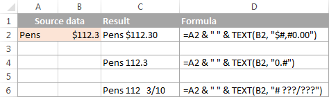 Concatenating numbers and dates in various formats