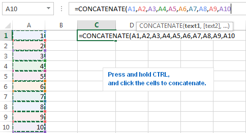 Excel formula concatenate strings