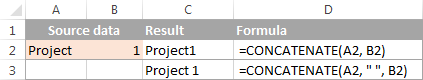 CONCATENATE formula to combine the values of two cells